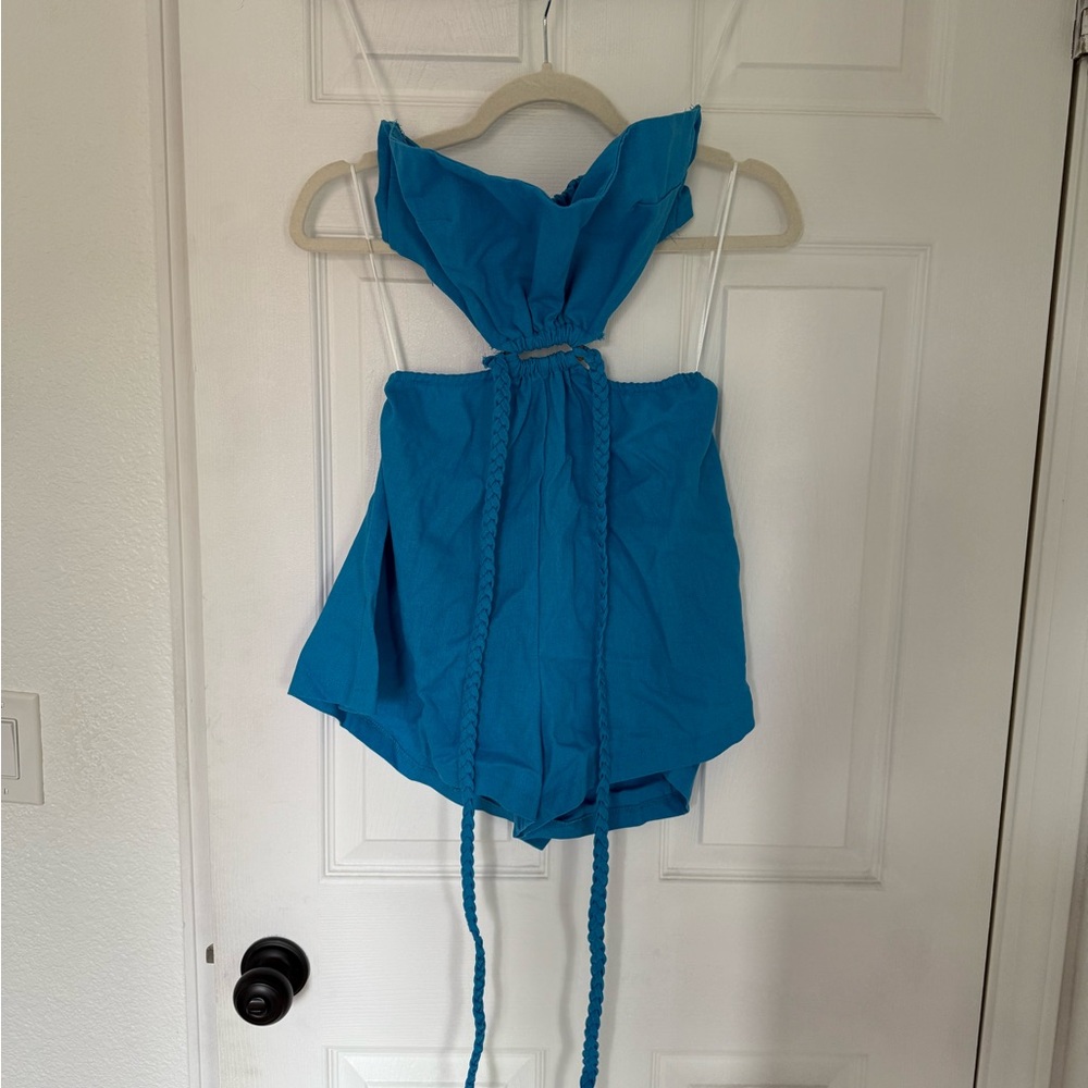 Hello Molly Bright Blue Strapless Romper